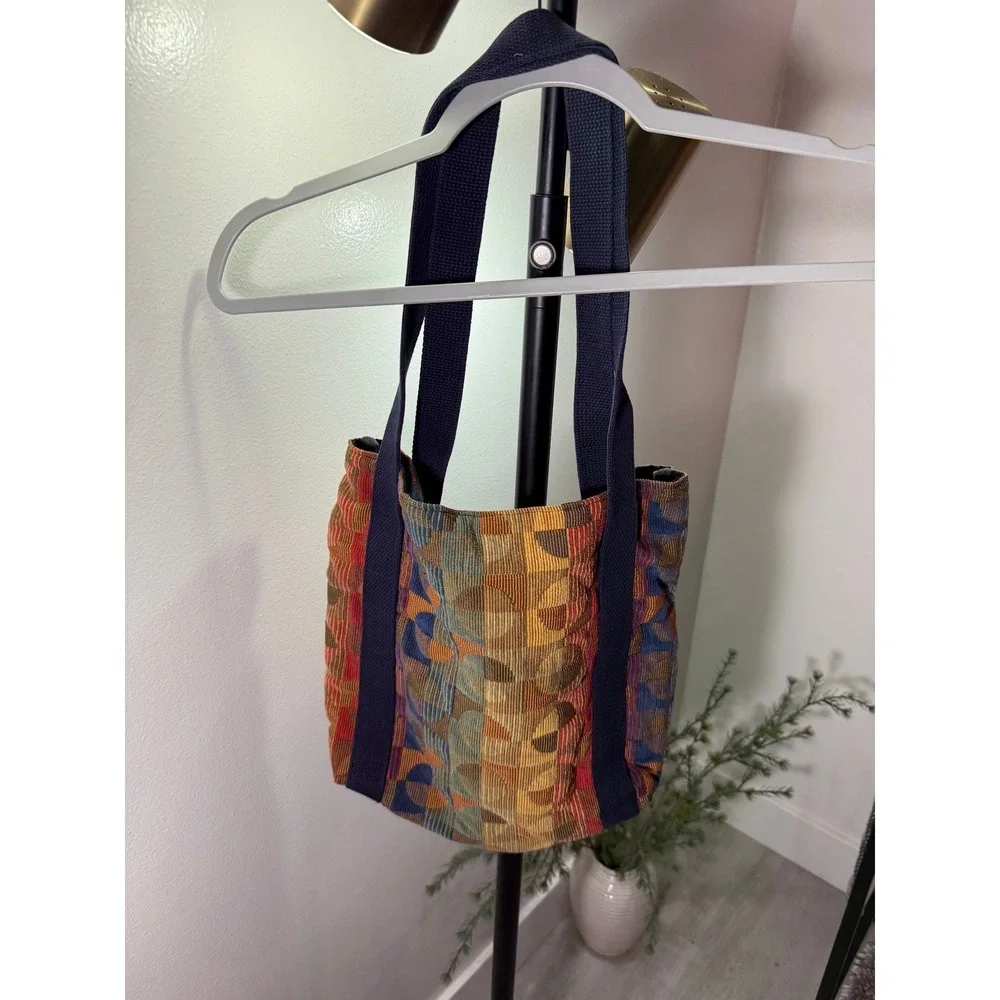 unique tote 80s upholstery patchwork lined rainbow geometric artist day wear bag